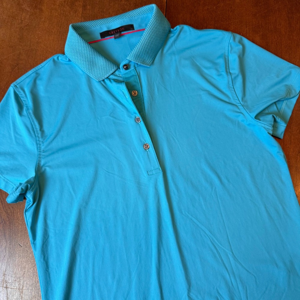 Greyson Polo Shirt Womens Medium Blue Short Sleeve Performance Golf Stretch Wolf